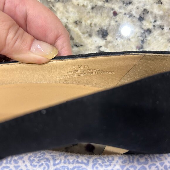 Talbots Black Suede Kitten Heel Pump With Ponyhair Cow Print Bow Size 6.5M - Picture 5 of 10